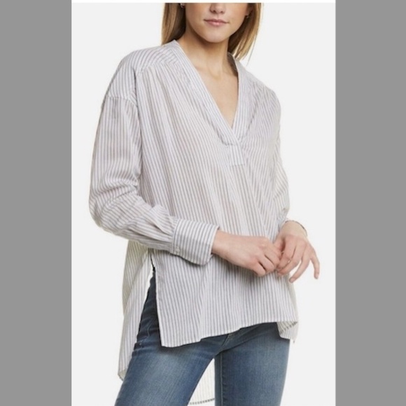 A.L.C. Silk & Cotton Blend Striped Blouse in White and Charcoal Size 2 - Picture 5 of 15